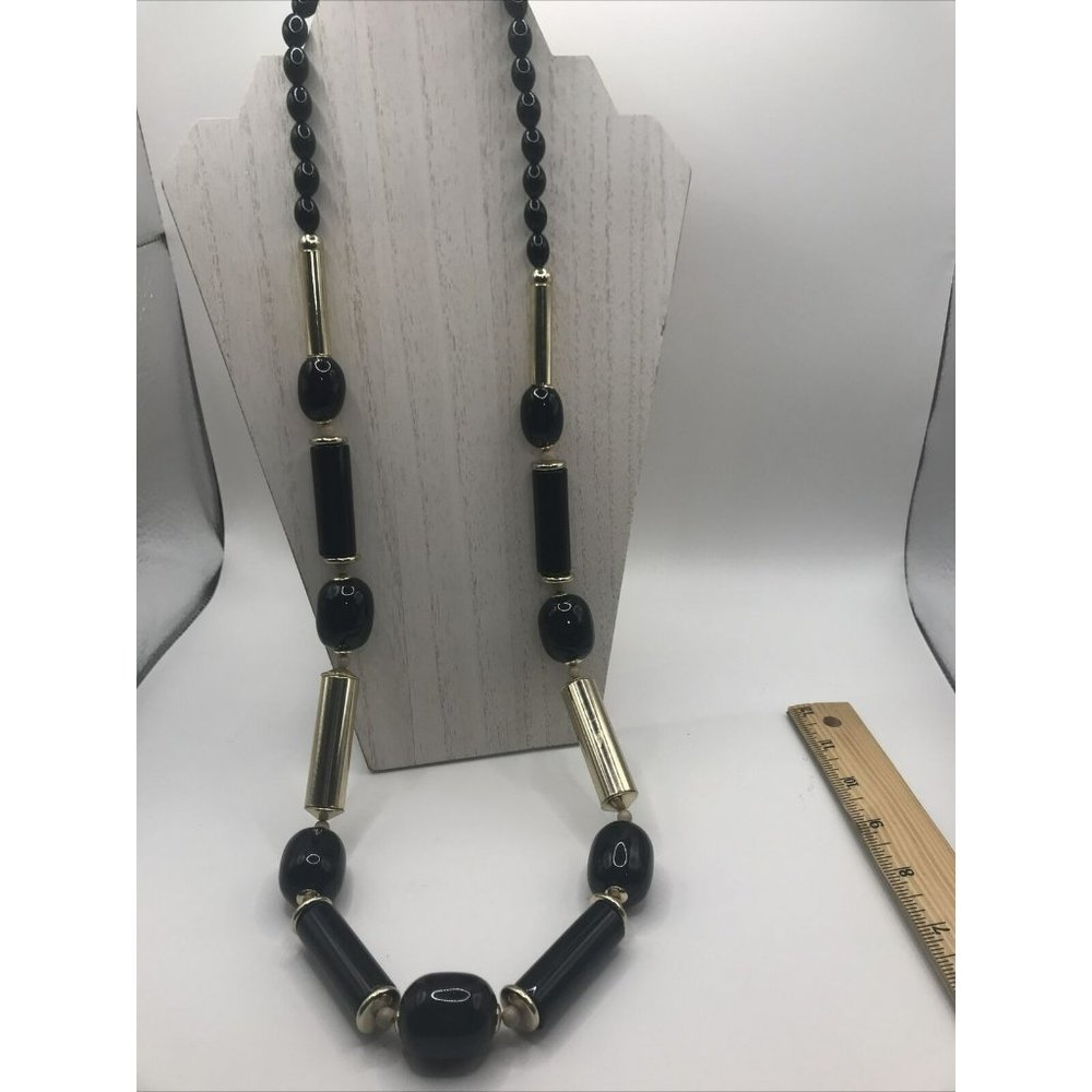 CHICO’S CHUNKY STATEMENT Black &Gold Necklace Adjustable 42"